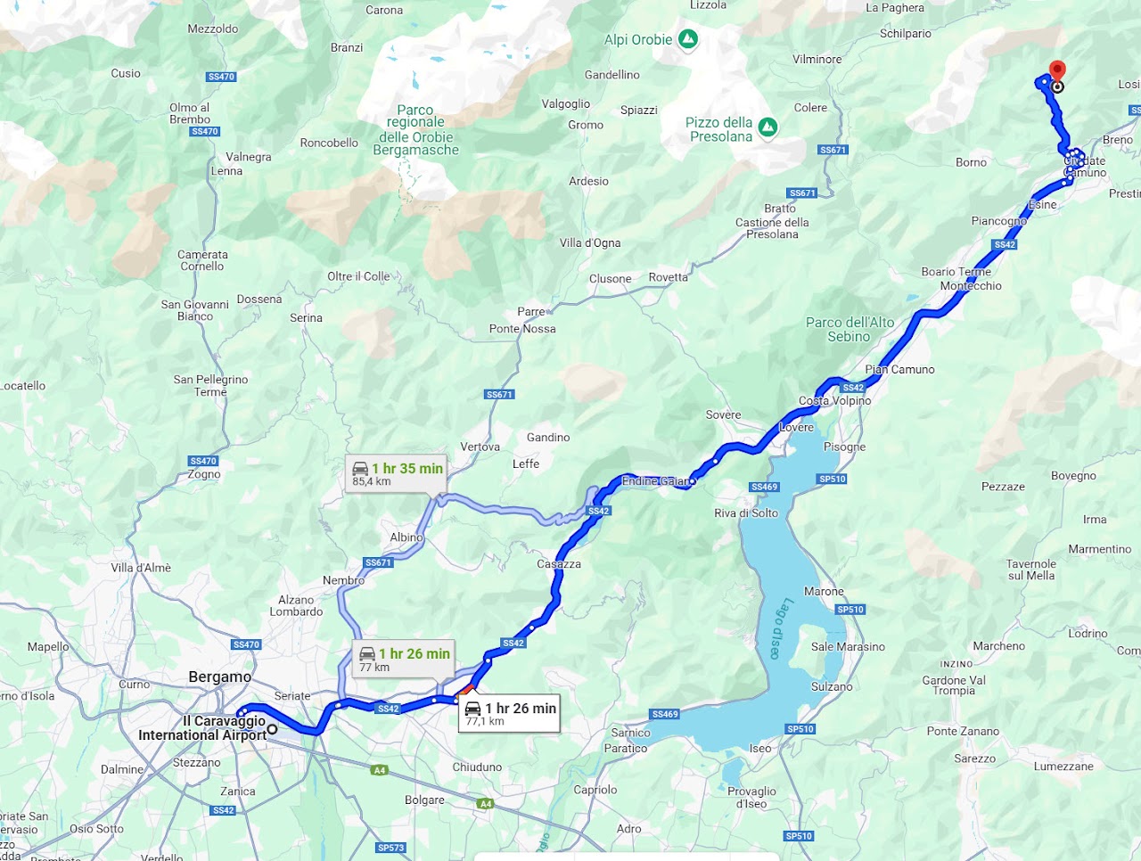 Trasa z Bergamo do Lozio